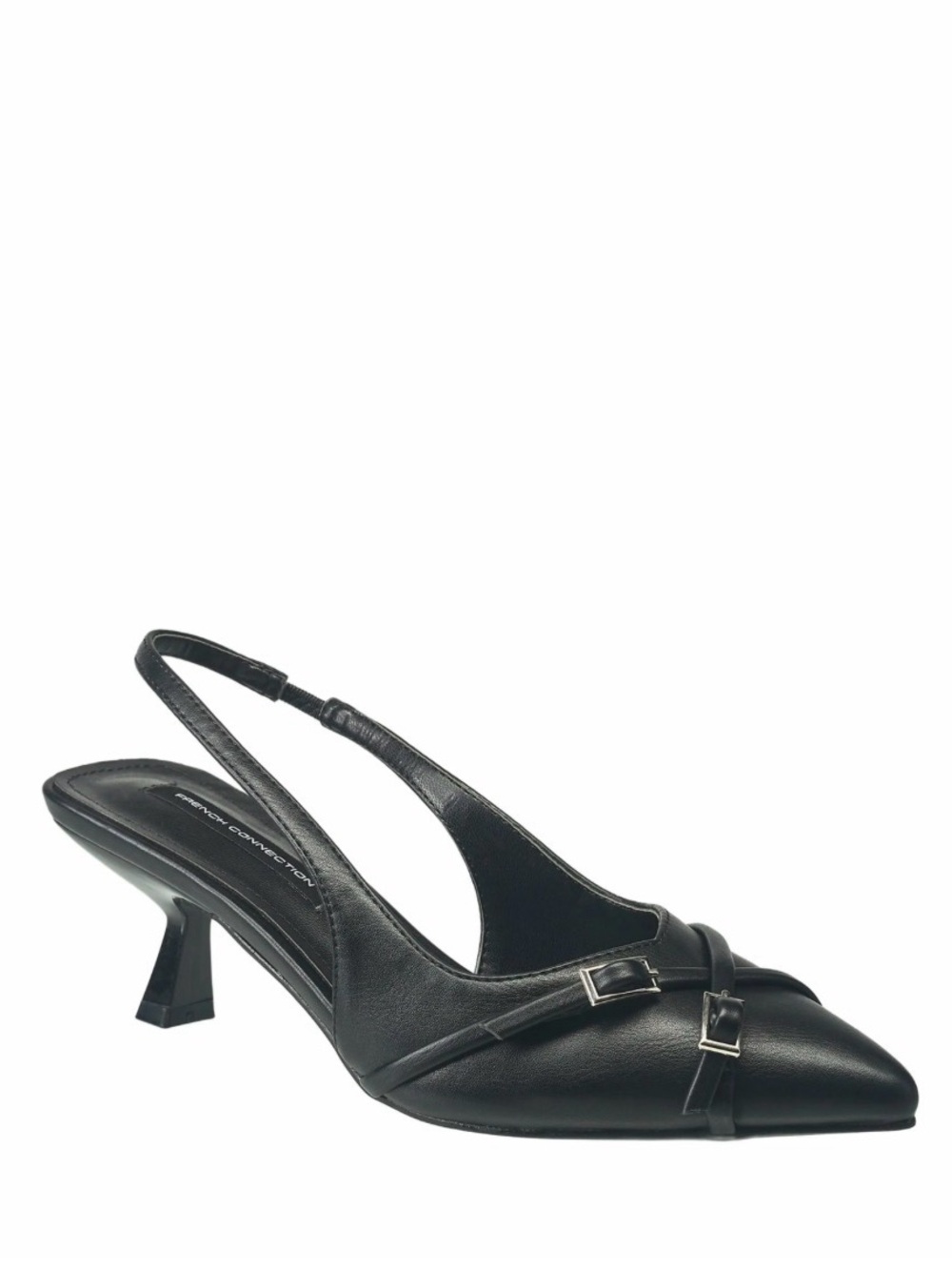 French Connection Black Faux Leather Slingback Kitten Heels Double Buckle Size 8